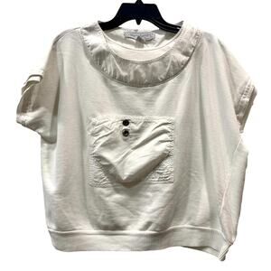 80s Boxy Oversized White Crop Sweatshirt | Cotton French Terry
